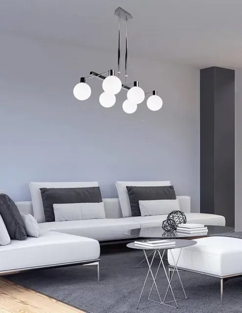 Lampa nowoczesna wisząca z sześcioma chrom kloszami P8-B41