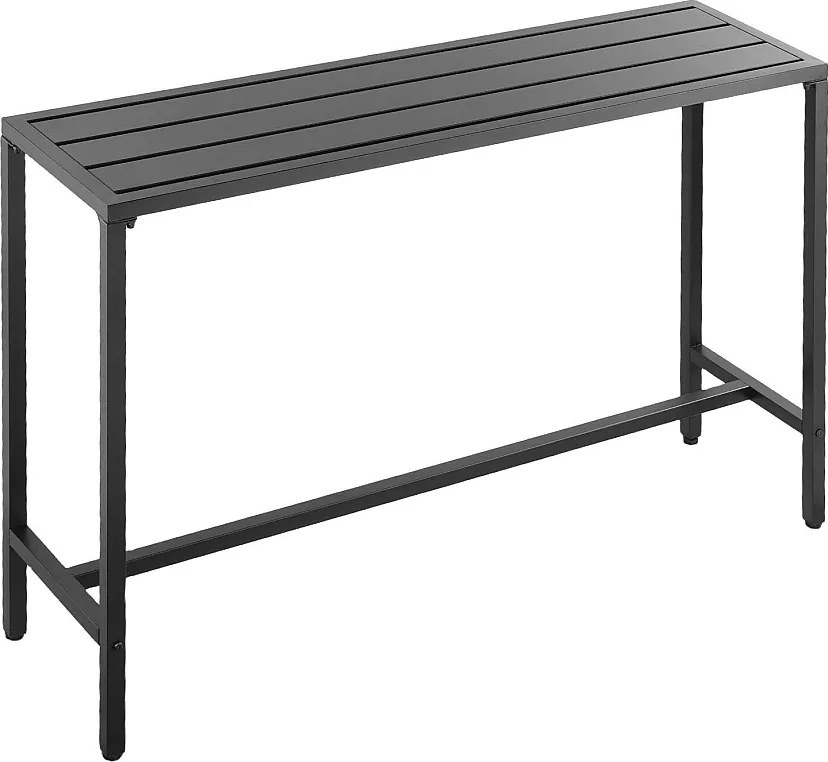 Wysoki Stół Barowy SucceBuy na Zewnątrz, 140 x 37,5 cm, Prostokątny Stół do Jadalni, z Wodoodpornym Blatem, Solidna Konstrukcja Metalowa, Meble Ogrodowe