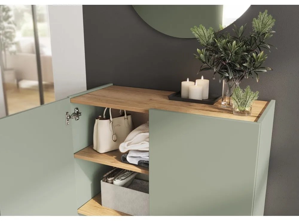 Szałwiowa szafka w dekorze dębu 74x105x33 cm Alviano – Germania