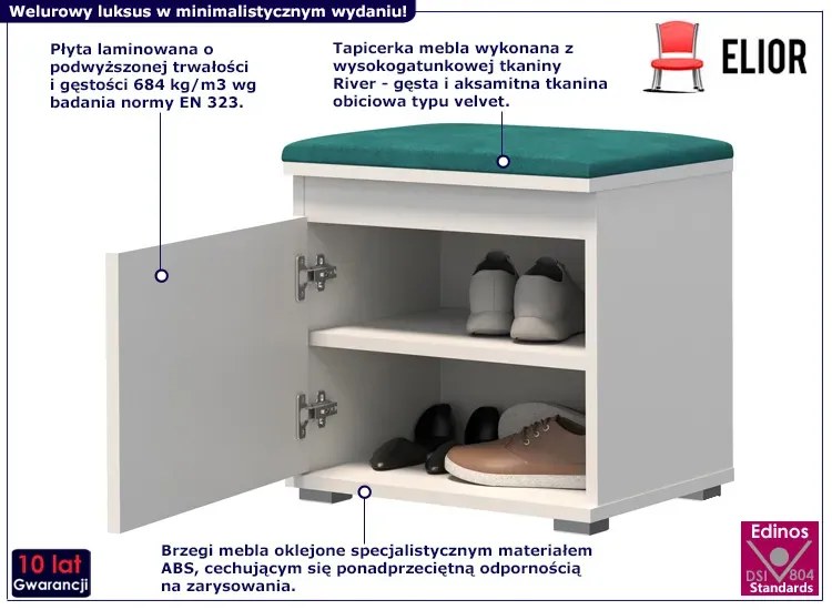 Minimalistyczna szafka na buty z siedziskiem biały + zielony Tori 5X