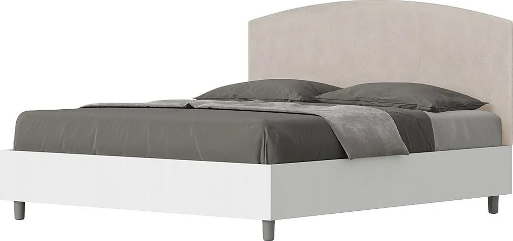 Łóżko wyposażone w stelaż z listwami 160x200 konstrukcja Frassino biała zagłówek microfibra Piaskowy Antilia