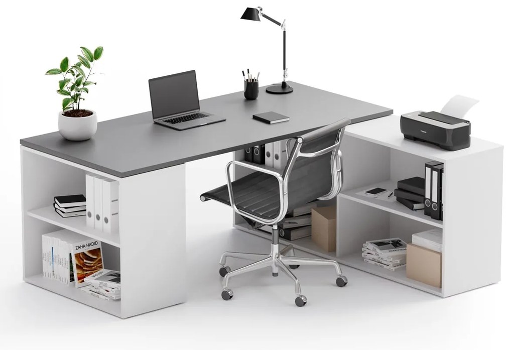 Biurko z przestrzenią do przechowywania BLOCK B01, biały/grafit