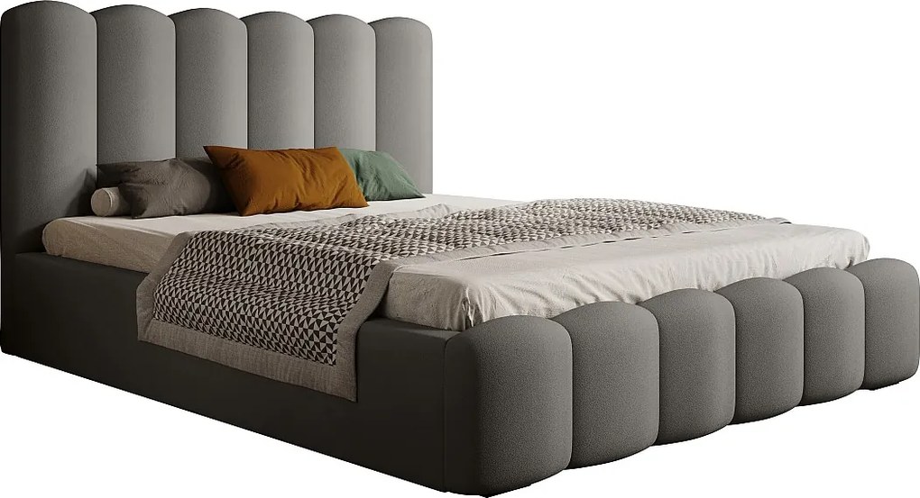 Łóżko tapicerowane MONA V DomoHome, elegancka rama ze zintegrowaną skrzynią, wysokiej jakości tkanina, 200x200 cm, SZARY