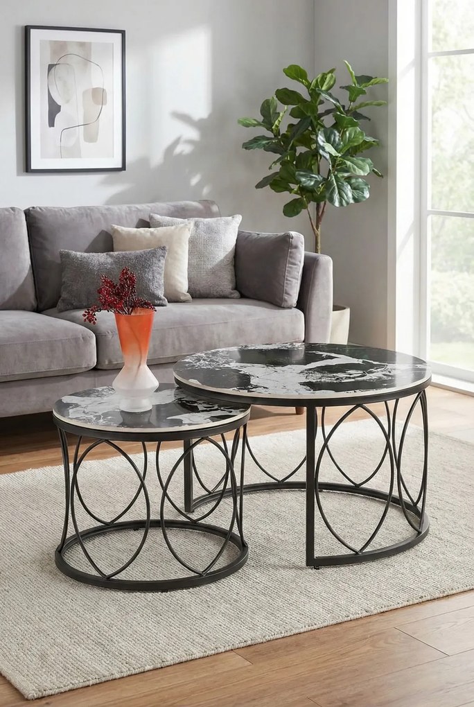 Zestaw 2 stolików kawowych czarny marmur W7-M57