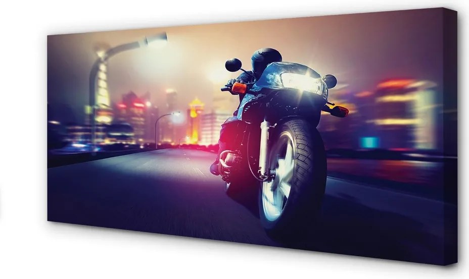 Duży obraz na płótnie Motocykl pod Miejskim Niebem