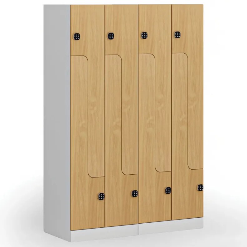Metalowa szafka ubraniowa S1 Z, 4-drzwiowa, 1850 x 600 x 500 mm, demontaż, zamek kodowy, drzwi laminowane, dąb naturalny