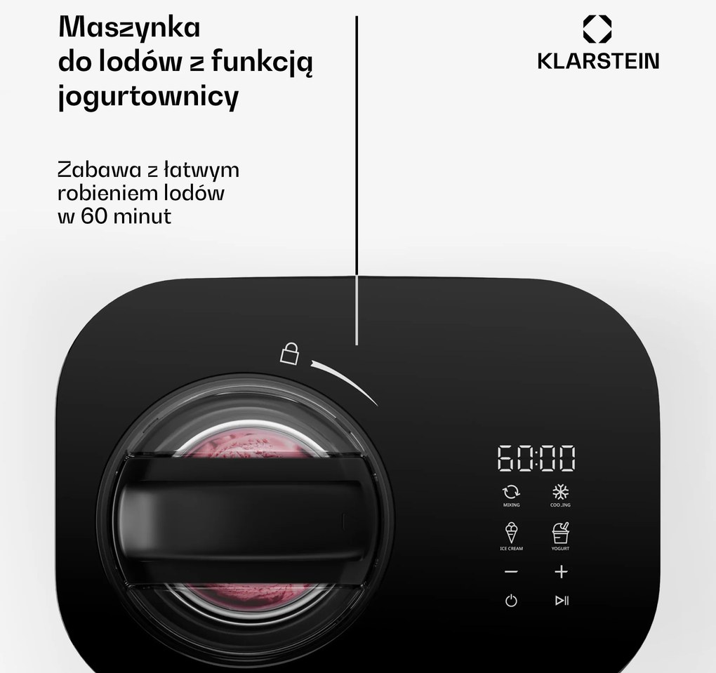 Klarstein Maszynka do lodów FrostFusion - urządzenie do lodów i jogurtownica 2 w 1