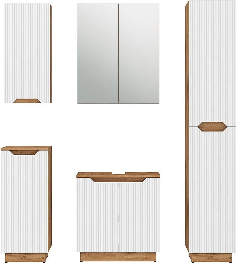 Zestaw mebli łazienkowych dąb/białe paski 59.8x32x62.1 lotta