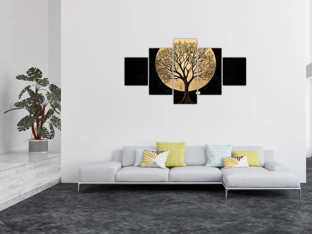 Obraz – Drzewo w złotej pełni księżyca I. (125x70 cm)