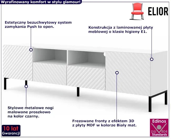 Długa szafka rtv 200 cm biały mat + czarne nóżki A8-R66
