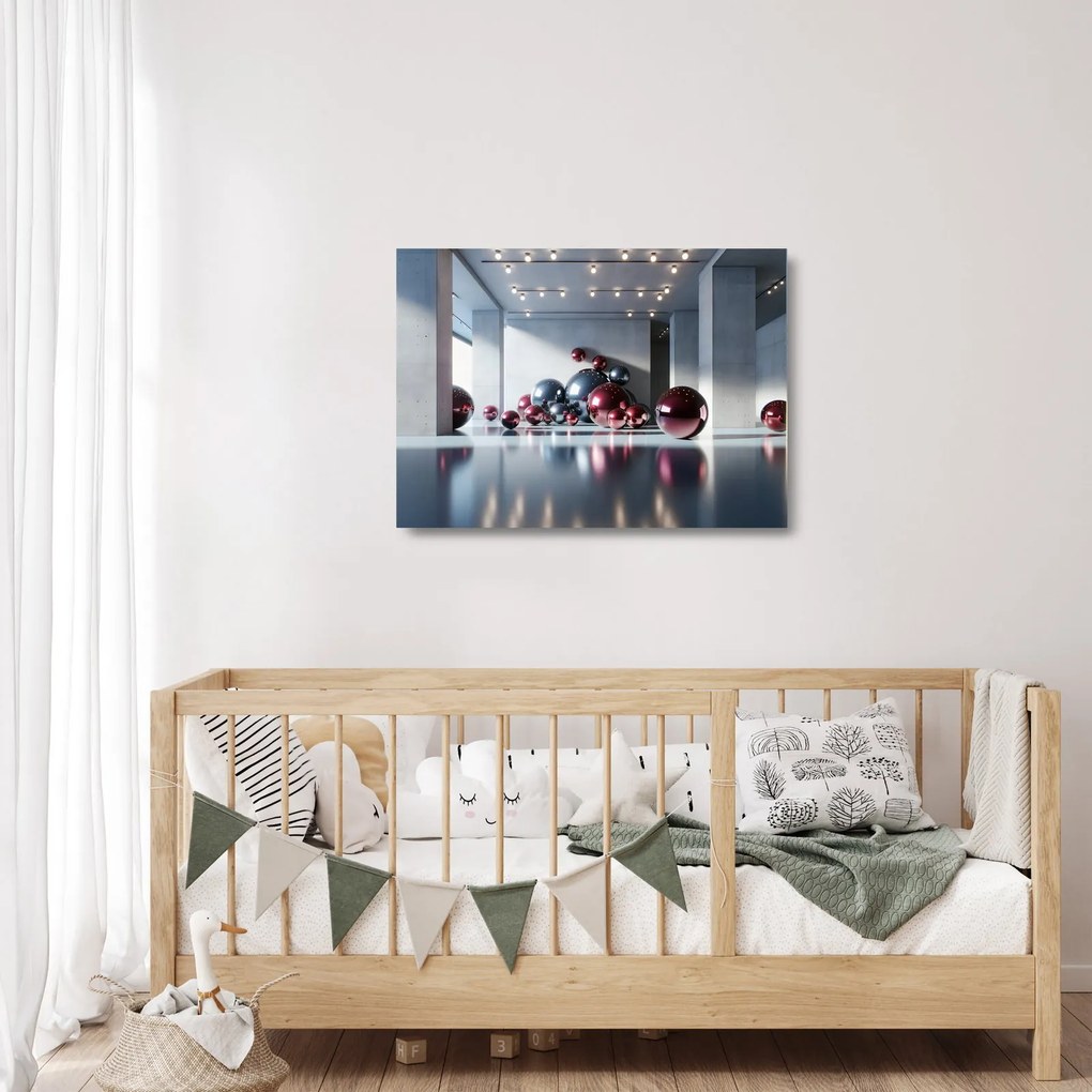 Obraz na szkle - 3D przestrzeń z kulami II. (70x50 cm)