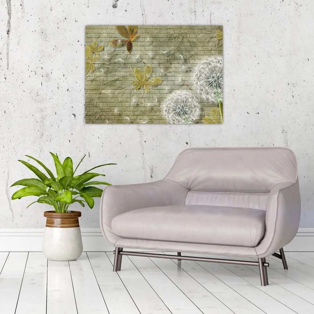 Obraz na szkle - Dmuchawce unoszone wiatrem (70x50 cm)