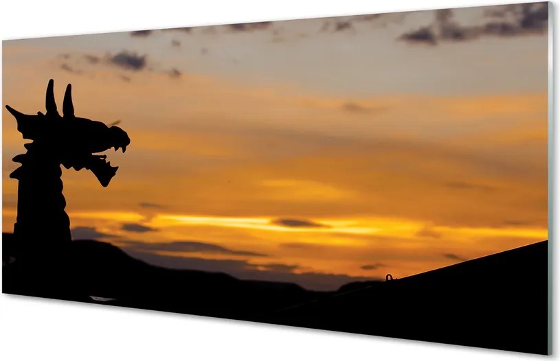 Szklany Panel Sylwetka Smoka o Zachodzie Słońca