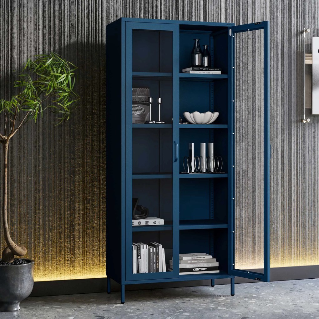 Witryna szklana do salonu granatowa Modern ANGELO 800 x 1850 x 450 mm