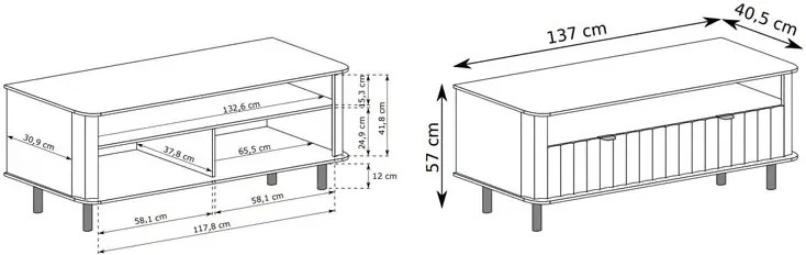 Szary ryflowany stolik pod tv glina K2-C38