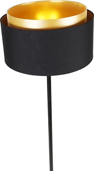Nowoczesna lampa stojąca czarna z abażurem czarnym ze złotem - Simplo