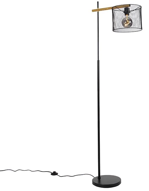 Industrialna lampa podłogowa czarna - Drum Mesh