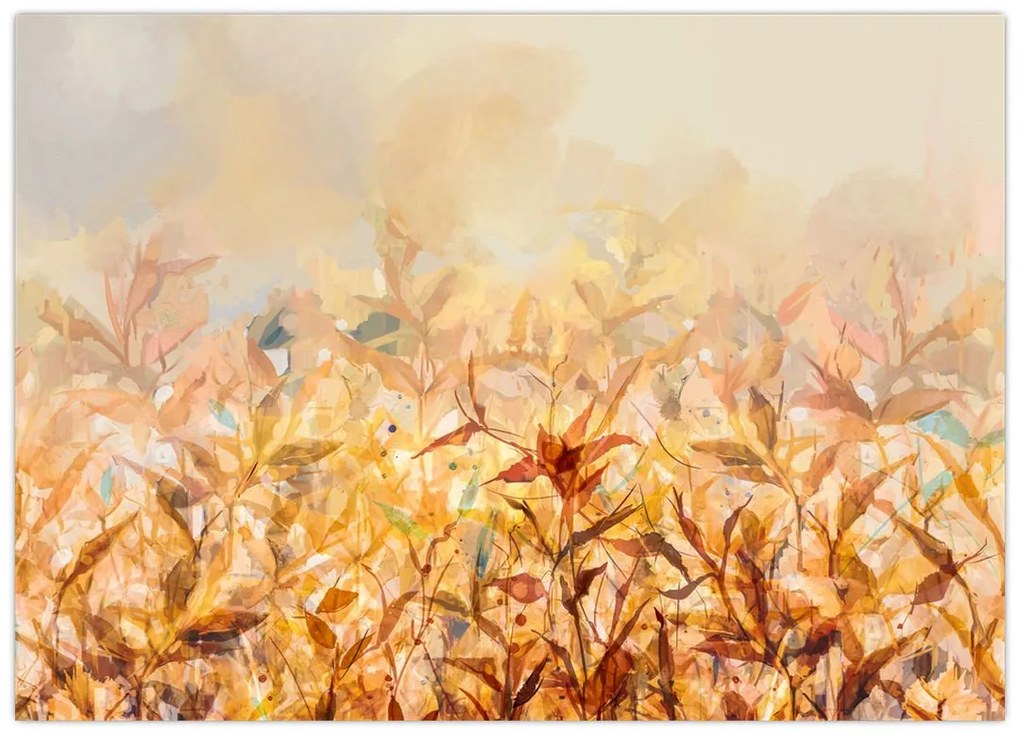 Obraz - Liście w jesiennych kolorach, obraz olejny (70x50 cm)