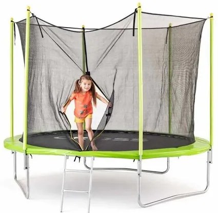 Trampolina krzyżowa z siatką i drabinką, 306 x 306x 250 cm