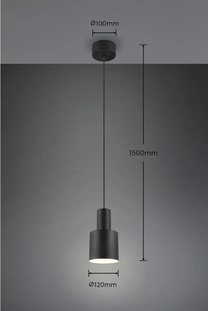 Czarna lampa wisząca z metalowym kloszem ø 12 cm Agudo – Trio