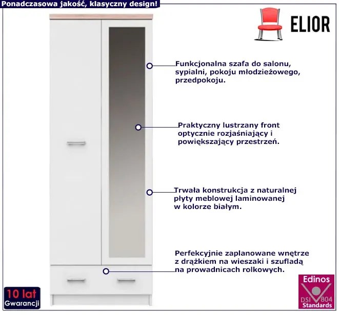 Biała szafa dwudrzwiowa z lustrem Iksor