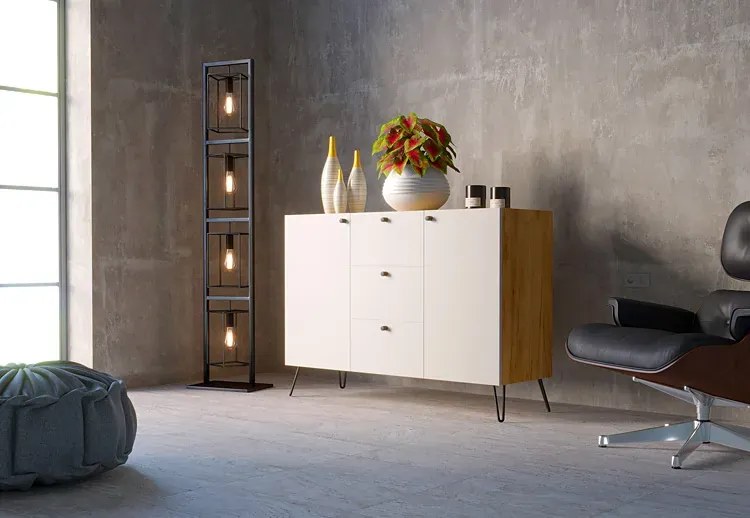 Komoda na metalowych nogach w stylu loft dąb craft + biały - Zorina 3X