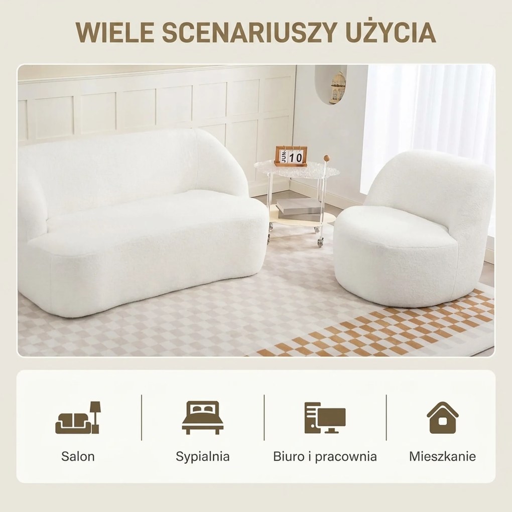 HOMCOM Nowoczesny fotel z tapicerką z futra, przytulny fotel do salonu, sypialni, biura domowego, kremowy