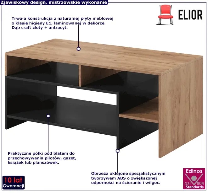 Ława kawowa dąb craft złoty + antracyt E1-T72