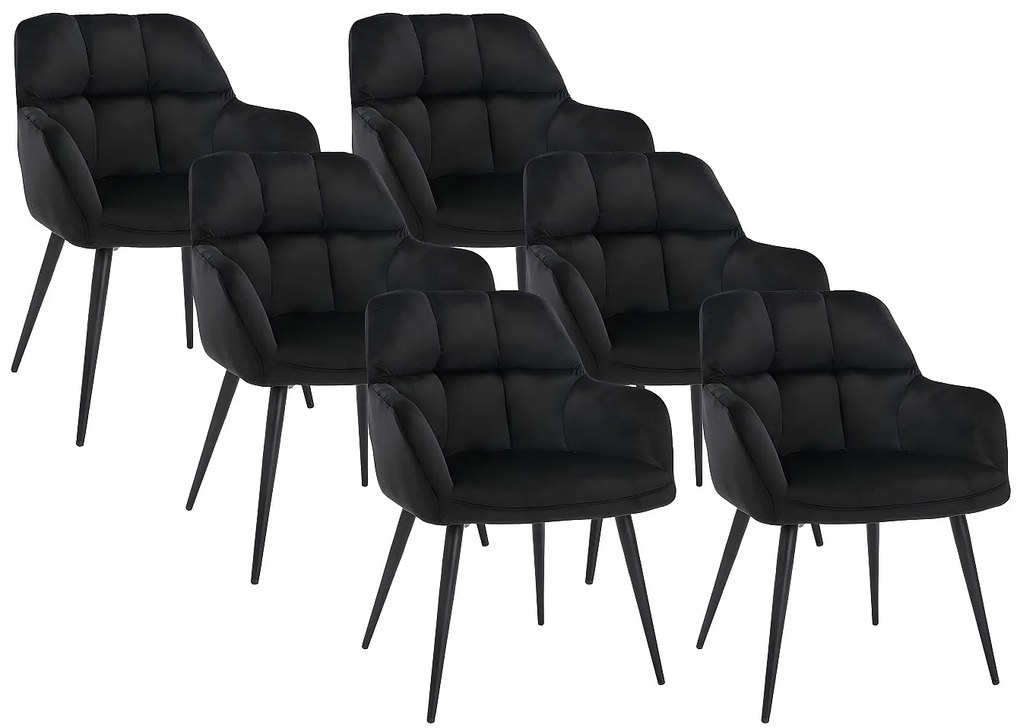 Zestaw 6 krzeseł PEGA - Podłokietniki - Welur i metal - Czarny