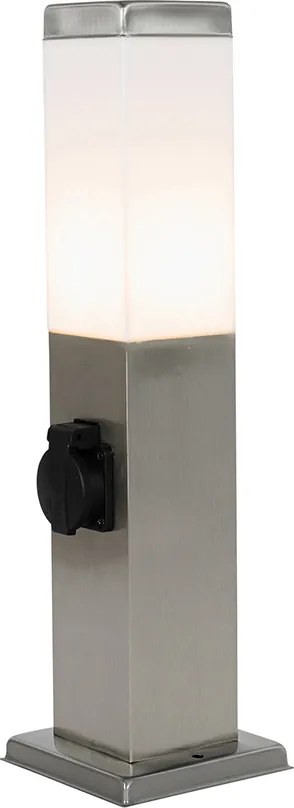 Nowoczesna lampa zewnętrzna 45 cm stalowa z gniazdkiem IP44 - Malios