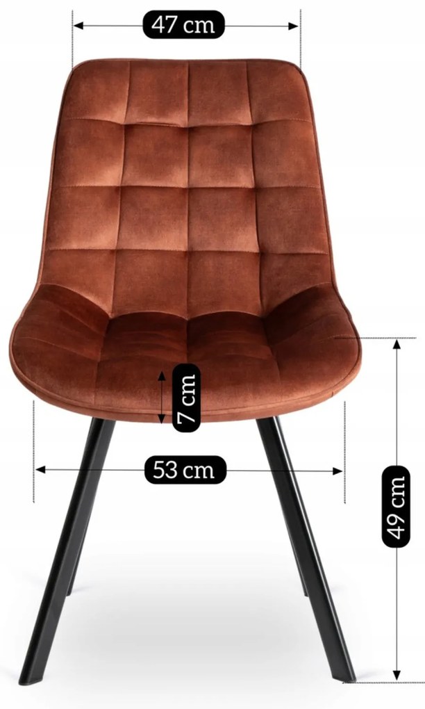 Zestaw 4x Krzesło Tapicerowane RICK do Salonu Rude Welurowe Nowoczesne Loft
