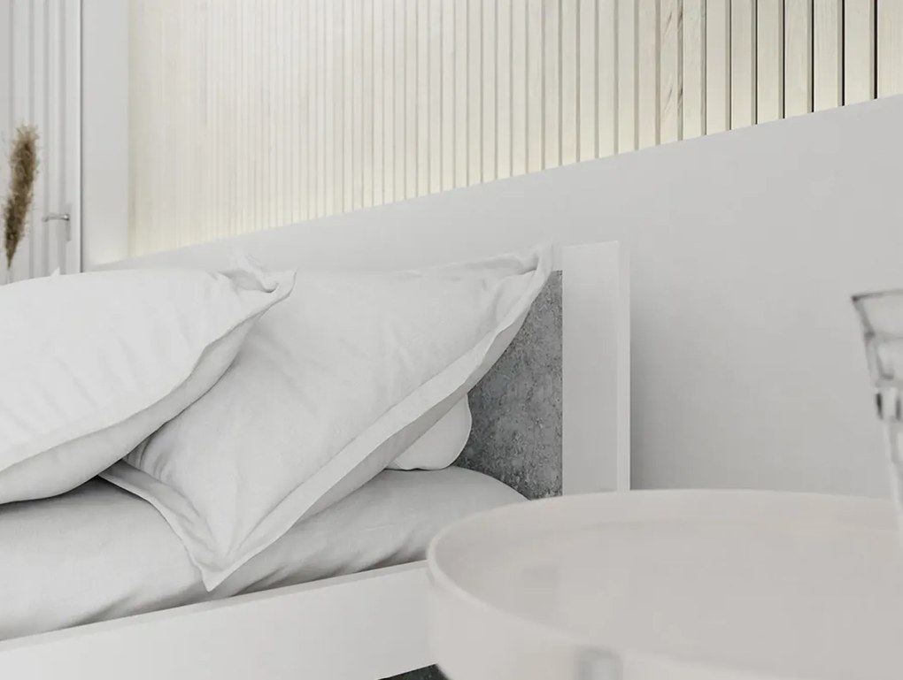 Łóżko IKAROS 140 x 200 cm, beton/biały Stelaż: Ze stelażem listwowym rolowanym elastycznym, Materac: Materac Somnia 18 cm
