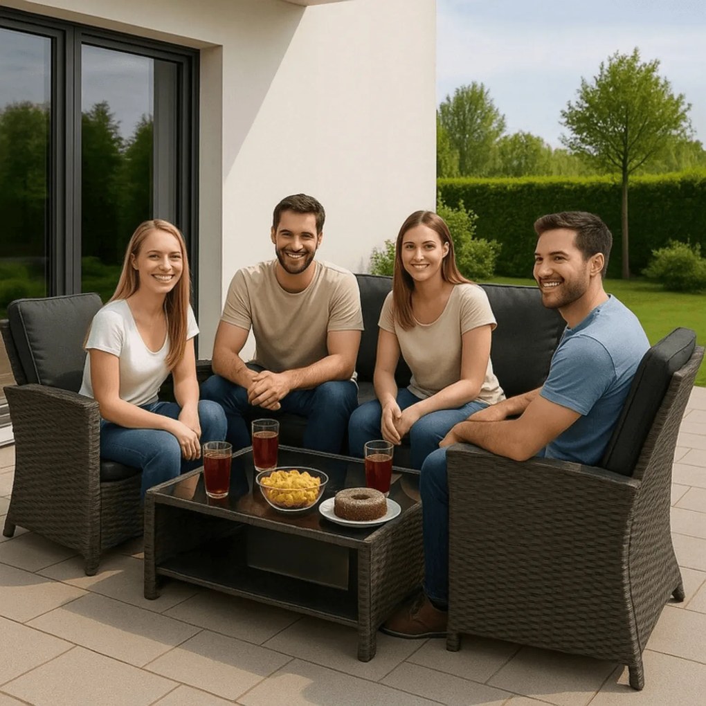 Zestaw Mebli Ogrodowych DOVER Szary Sofa Fotele Stolik Tarasowy Technorattan Nowoczesny