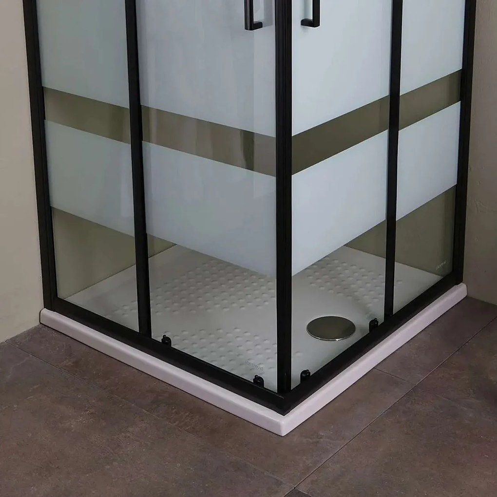 Nowoczesna kabina prysznicowa łazienkowa "Cielo" przesuwna sitodruk z profilem matowym czarnym cm 80x100 190h