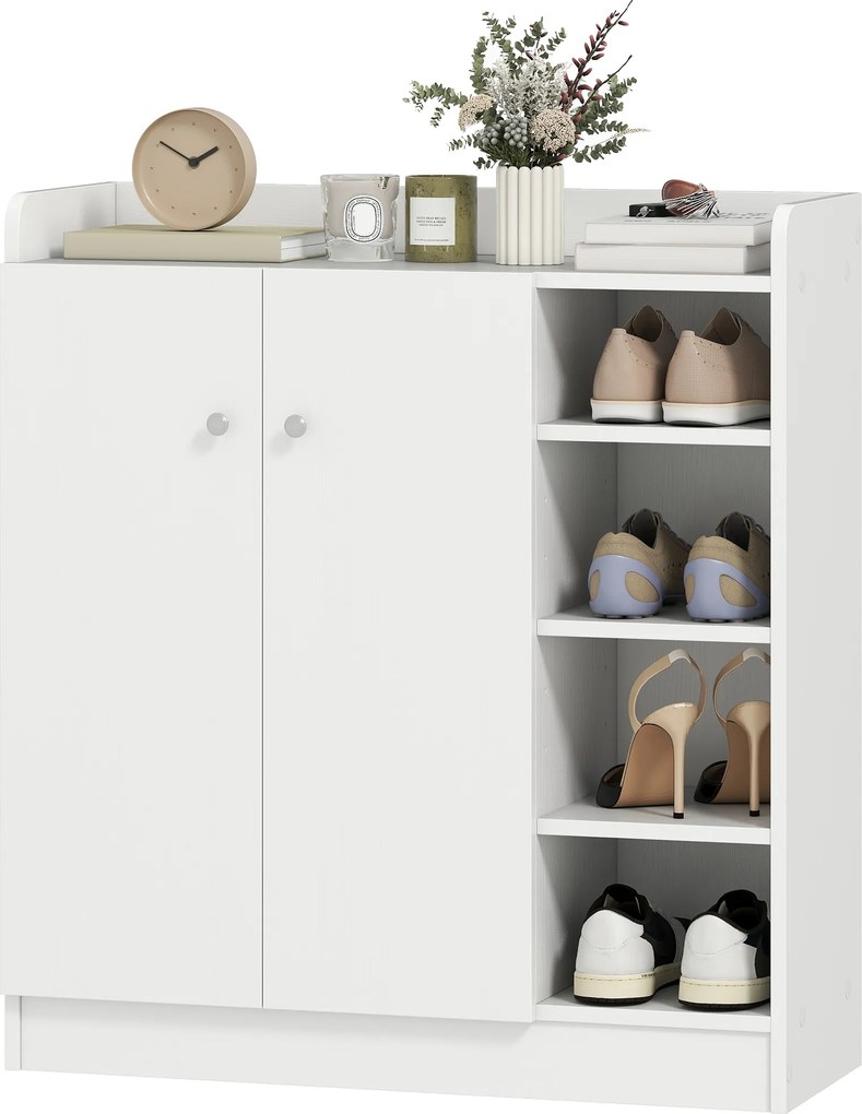 HOMCOM Szafka na buty, Komoda na buty, Półka na buty, 4 Półki. 1 Szafa, 83 cm x 30 cm x 90 cm, Biały