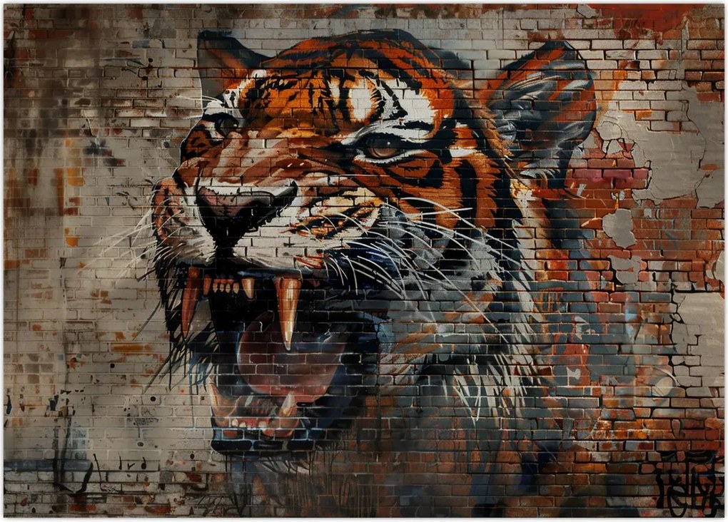 Obraz - Tygrys z cegieł (70x50 cm)