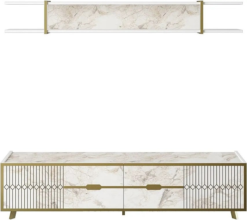 Nowoczesna szafka pod TV – 180 cm – biała – Płyta wiórowa z powłoką melaminową