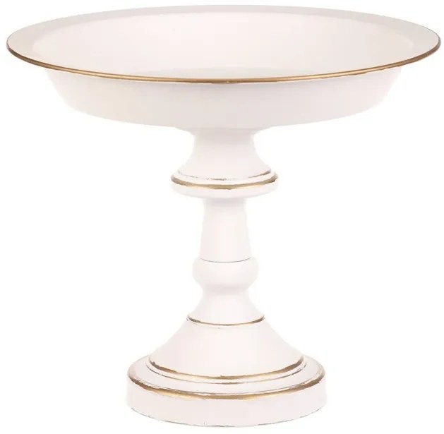Metalowa miska dekoracyjna na stojaku 26 cm, biała, 26 cm