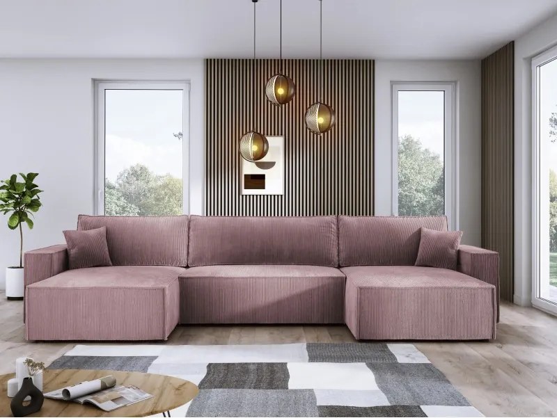 Narożnik POSO XL wolnostojący układ U z funkcją spania w tkaninie Poso 27 DomoHome