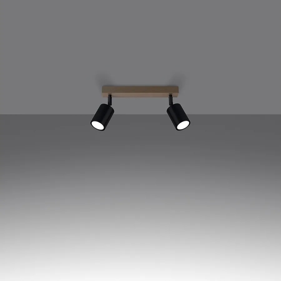 Plafony nowoczesny Flare, stal/drewno - 2 źródło światła 3000K - L.46 x H.17.5 cm - czarny/drewno