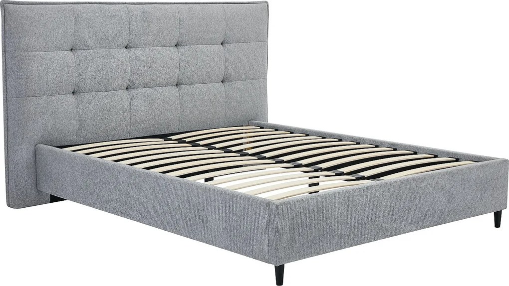 Łóżko 180 x 200 cm z pikowanym zagłówkiem - Tkanina - Szary - NIRPIO