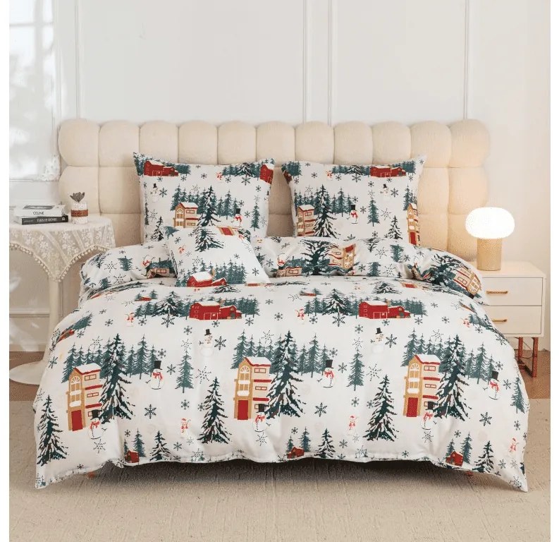 PrzytulneMieszkanie.pl PrzytulneMieszkanie.pl Pościel z mikrofibry SNOWY HOUSES białe Rozmiar pościeli: 70 x 90 cm | 140 x 200 cm