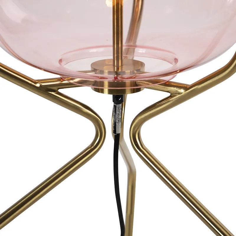 Lampa stojąca art deco mosiądz z różowym szkłem - Bliss ArtDeco Oswietlenie wewnetrzne