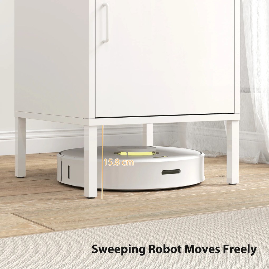 HOMCOM Stolik nocny ze stali, stolik pomocniczy do różnych zastosowań, regulowana półka, do sypialni, salonu, biały