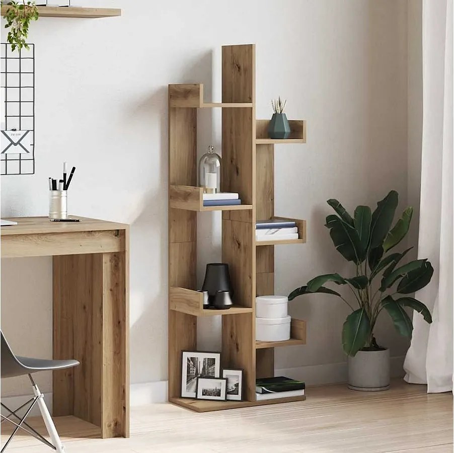 Ręcznie wykonana biblioteczka narożna z dębu 48x25,5x140 cm drewno inżynieryjne 8 solidnych półek bez LED