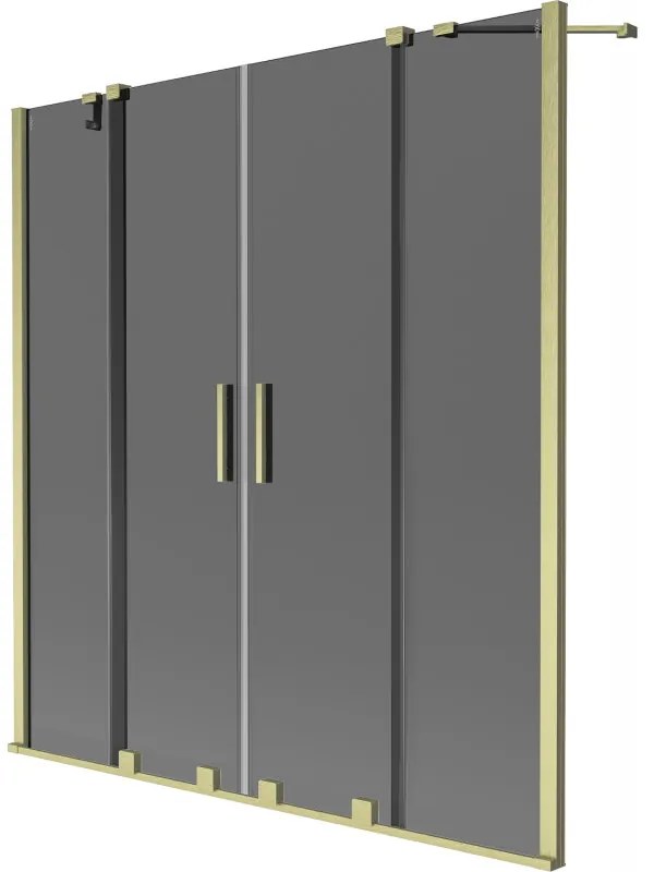 Mexen Velar Duo parawan nawannowy 2-skrzydłowy rozsuwany 150 x 150 cm, grafit, złoty szczotkowany - 896-150-000-42-55