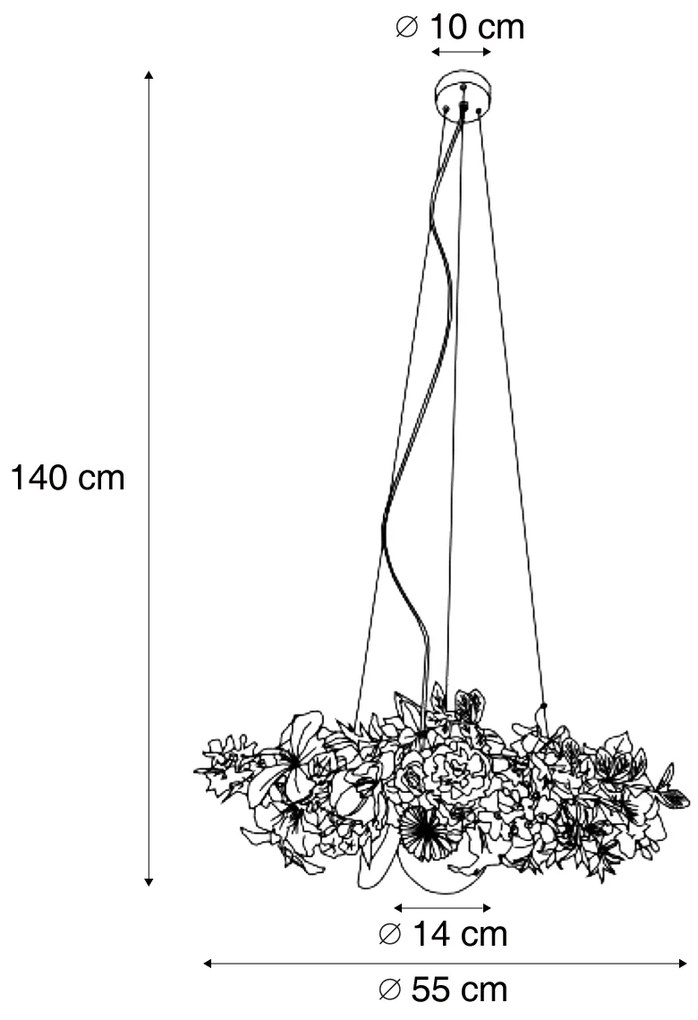 Bohemska lampa sufitowa czarna z kolorowymi kwiatami czerwonymi i różowymi - Flower PowerBoho Oswietlenie wewnetrzne