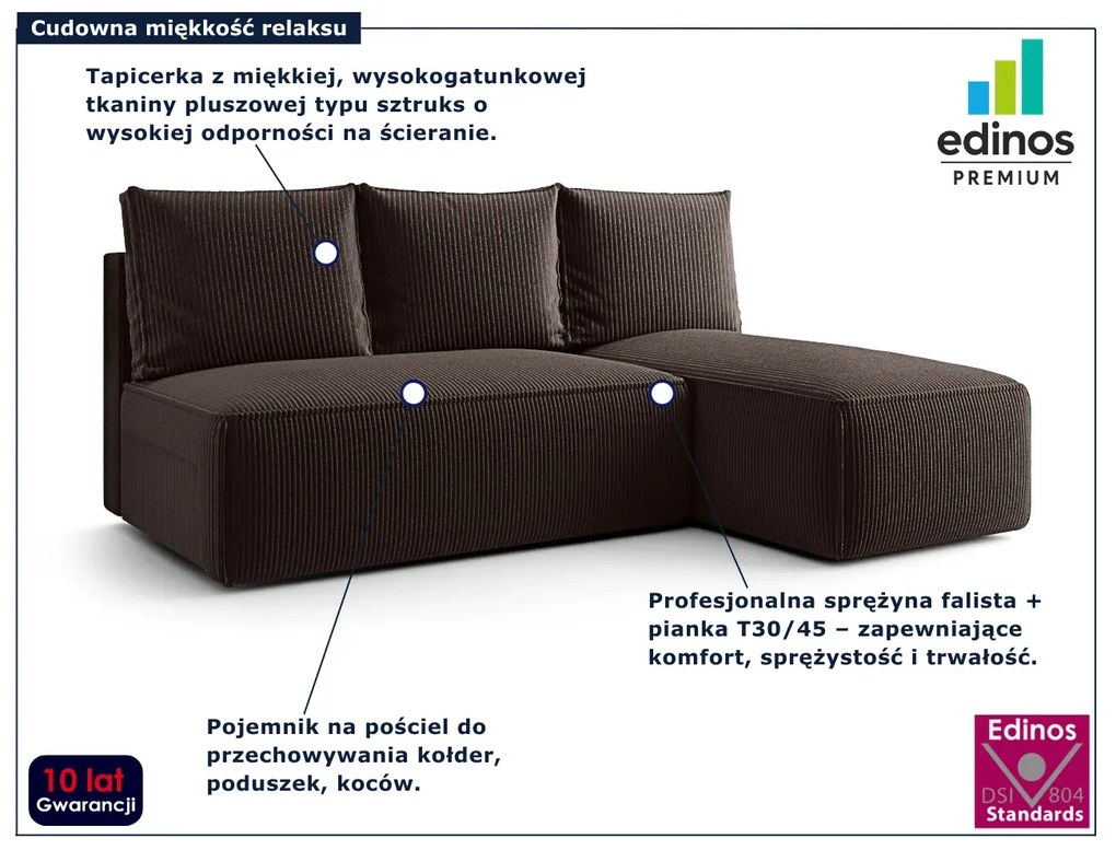 Brązowa sofa narożna z funkcją spania T3-L50