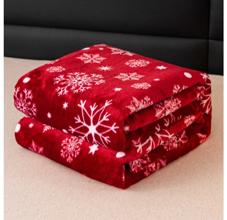 2x Czerwony świąteczny mikropolarowy koc SNOWFALL 150x200 cm