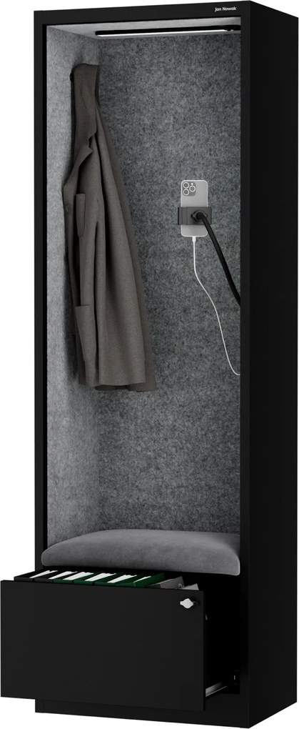 Kabina akustyczna z siedziskiem Sally MentalBox, 60 x 40 x 185 cm, czarny/szary